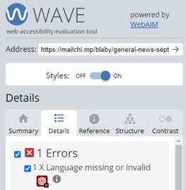 WAVE check featuring language error