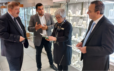 (left to right) Councillor Terry Richardson, Rishi Sood from Place Support Partnership, Sue at Barry Botts, Alberta Costa, MP