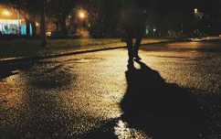 Pedestrian walking at night