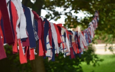 Handmade flags on display