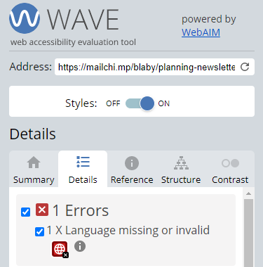 WAVE check including language error